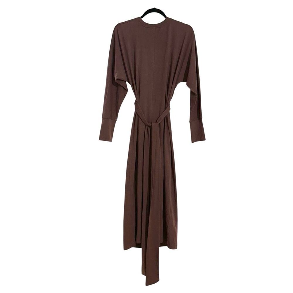 Modern Citizen Wei Tie Front Organic Cotton Brown Long Sleeve Midi Dress MEDIUM - Picture 4 of 8